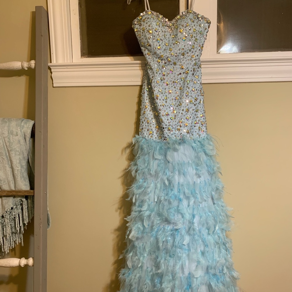 Sparkle and Feather long formal dress